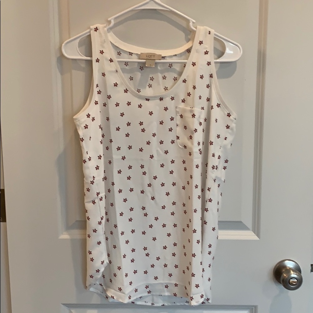 White with pink and wine colored flowers tank
